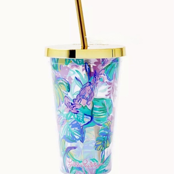 Lilly Pulitzer Other - EUC Lilly Pulitzer Mermaid In The Shade Tumbler & Gold Straw